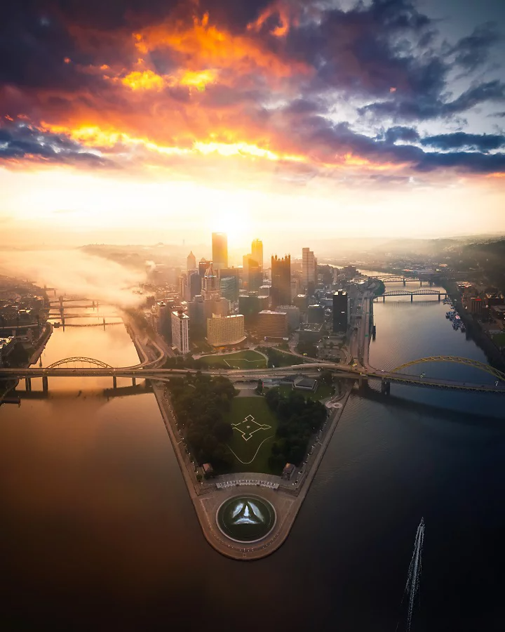 Aerial HDR photo of a city