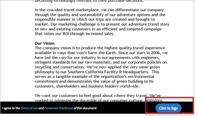 Select “Click to Sign” at the bottom to finalise your electronic signature.