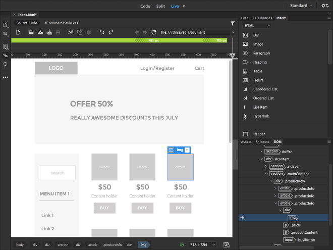 an image showing the Dreamweaver interface