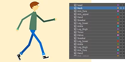 Cartoon character next to the animation rig interface in Adobe Character Animator