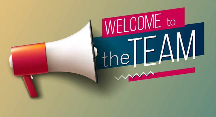 Illustration of a "Welcome to the team" banner with a megaphone.