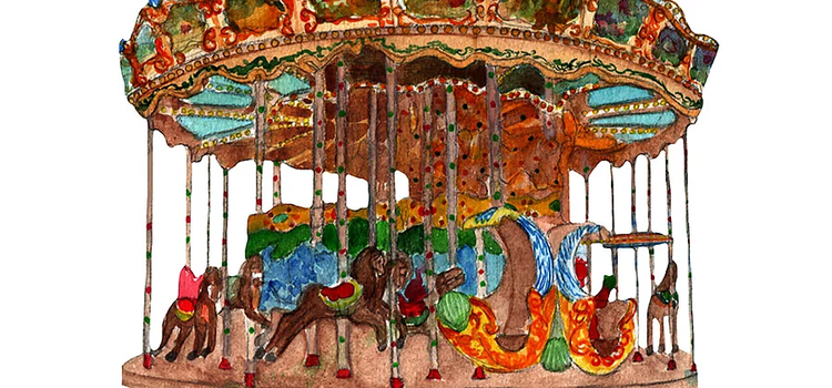 Painting of a Victorian carousel.