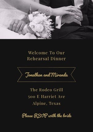 Black and Yellow Rehearsal Dinner Invitation Rehearsal Invitation