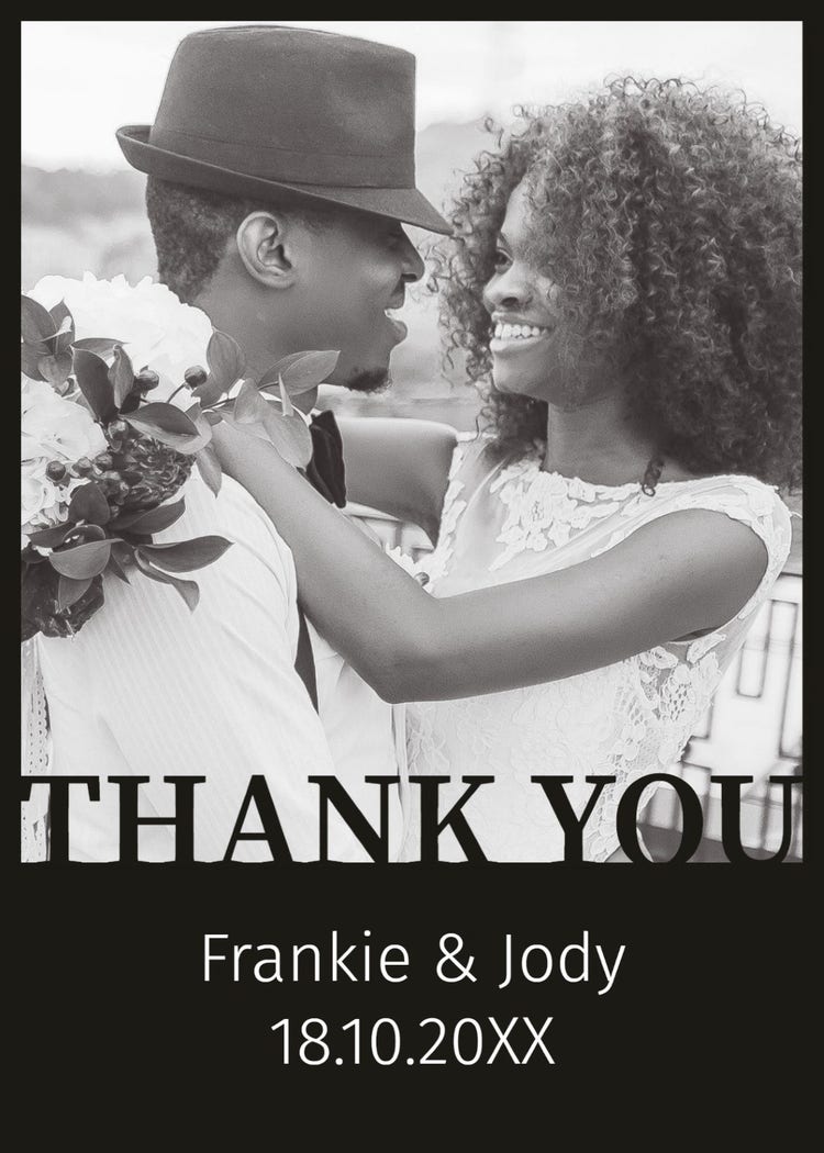 Minimal Black & White Wedding Thank You Card