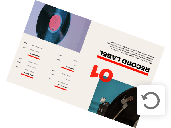 A PDF document at an angle with text upside down to the reader, with a circular arrow icon showing how you can rotate a PDF