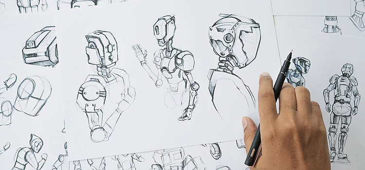 Person sketching animated characters onto paper.