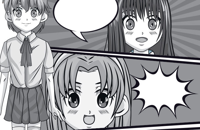 Sample of a manga storyboard illustration before text content is added.