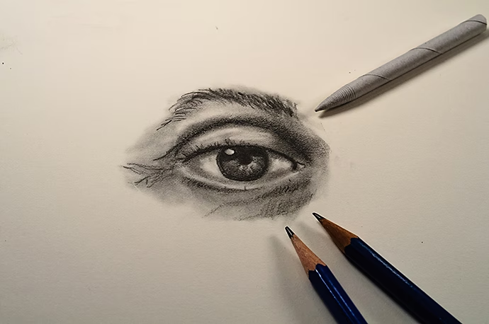 pencil drawing of an eye