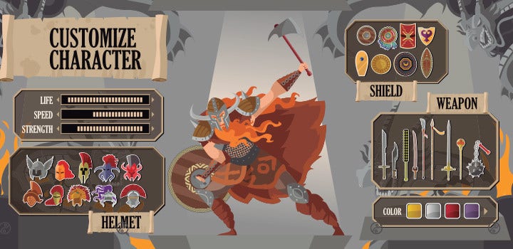 Vector art pieces being used for character customisation in a video game.