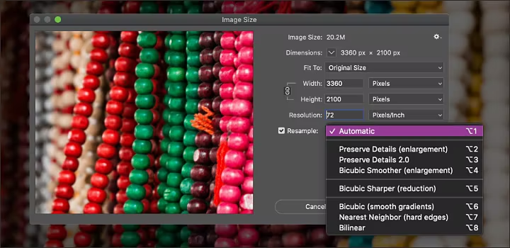 VIew of Adobe Photoshop's image size interface