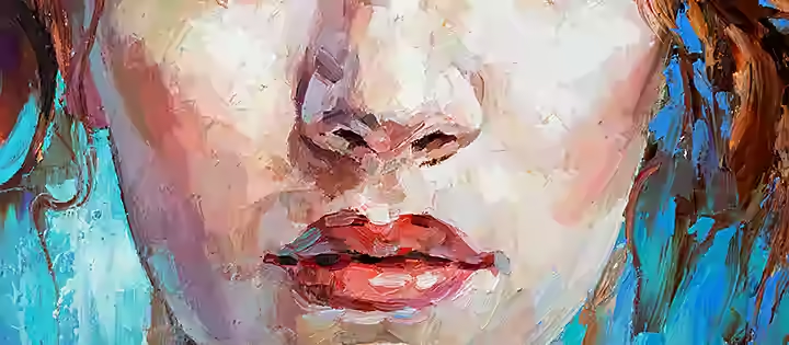 close up textured painting of a woman's lips and nose