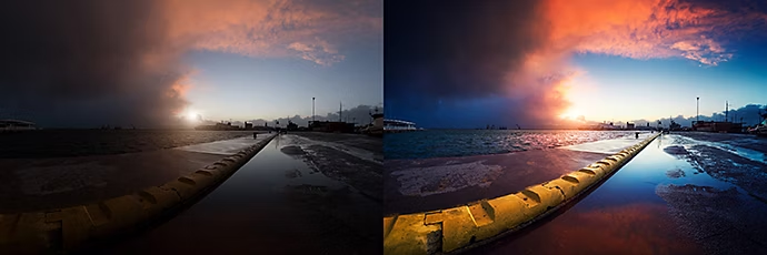 Two photographs side by side, showing different filters used.