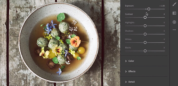 Enhancing a picture of a bowl of soup in Lightroom.