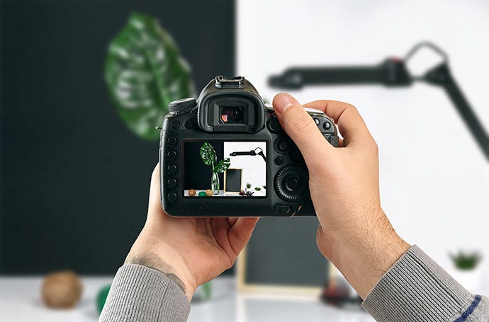 Still-life image of plant on digital camera optical viewfinder