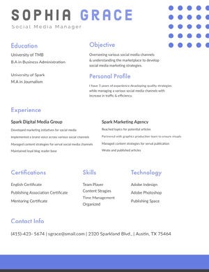 Blue and White Social Media Manager Resume Resume Examples