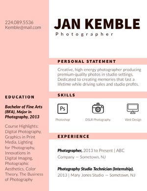 Pink Photographer Resume Resume Examples