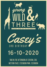 Green and Yellow Animals Birthday Party Invitation Card for Boy Birthday Design