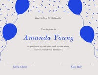 Blue Birthday Certificate with Balloons and Confetti Birthday Design