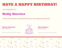 Red and Pink Birthday Certificate from Friends Birthday Design