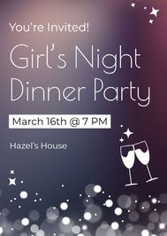 White and Blue Girls Night Dinner Party Invitation