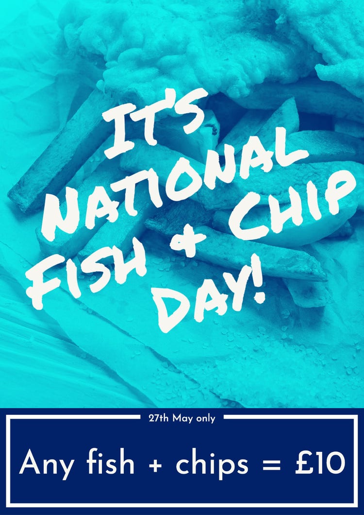 Blue Fish and Chip Day Deal A3 Poster