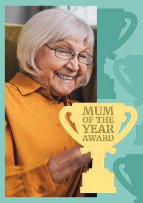 Green Bold Trophy Mum of the Year A5 Greeting Card