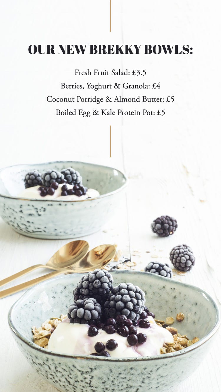 White & Blue Fruit and Yoghurt Breakfast Bowl Cafe Menu Instagram Story