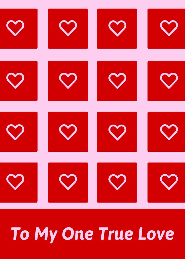 Red & Pink Heart Grid Valentines Day Greeting Card