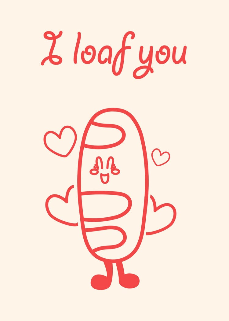 Red & White Bread Pun Valentine's Day Greeting Card
