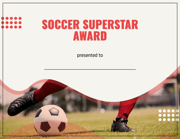 Red Soccer Superstar Award Certificate