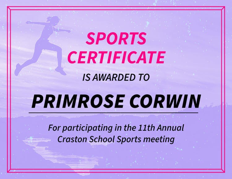 Purple & Pink Sports Award Certificate