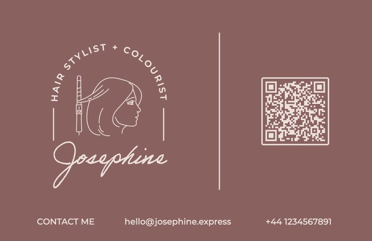 Purple & Beige Illustrative Hair Stylist & Colourist Josephine Horizontal Business Card
