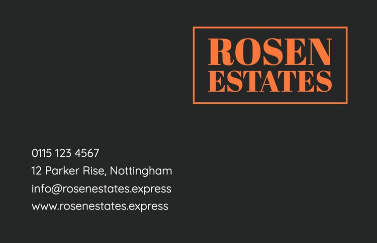 Black & Orange Bold Classy Estate Agents Business Card Horizontal