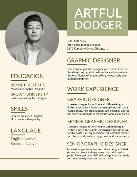 Green Graphic Designer Resume