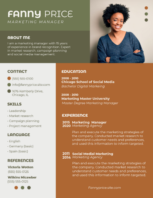 Green And Brown Resume