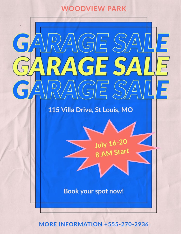 Blue Pink Paper Garage Sale Flyer