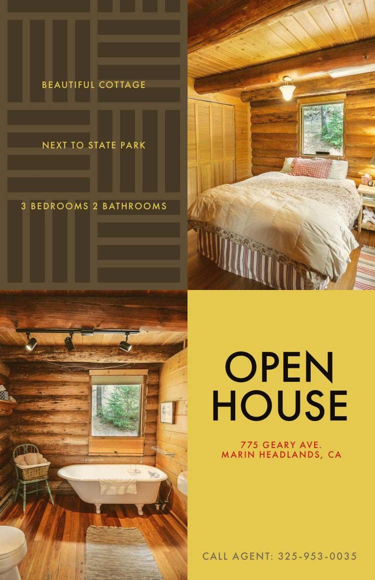 Log Cabin Open House Real Estate Agency Flyer