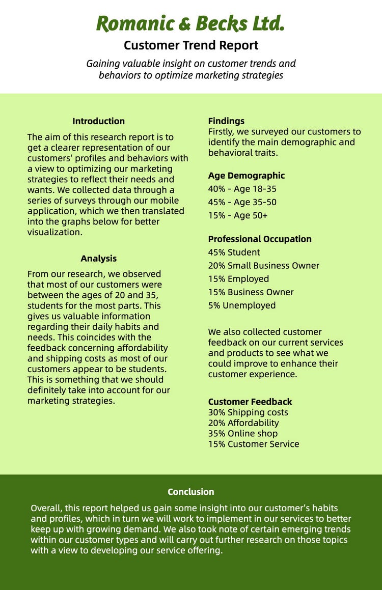 Green Customer Trend Report Research Poster