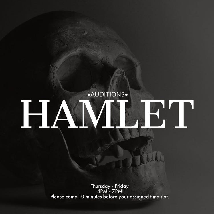 Grey and White Hamlet Audition Ad Instagram Post