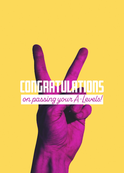 Yellow & Purple Peace Sign A-Levels Congratulations A5 Greeting Card