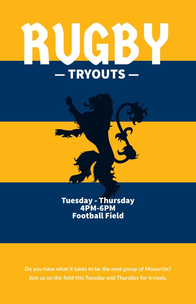 Yellow, Blue and White Rugby Tryout Poster