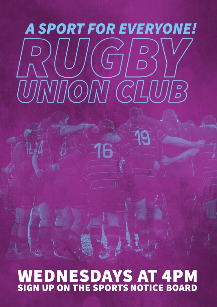 Purple & Blue Photographic Rugby Union Club School Activities Poster