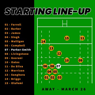 Black Green & Orange Rugby Starting Line Up Pitch Graphic Instagram Square Post Set