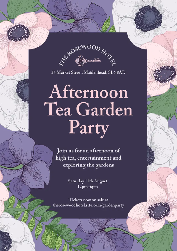A invitation card with flowers Description automatically generated