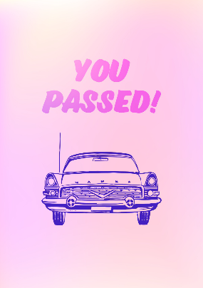 Pink and Purple Car Driving-Test A5 Greeting Card