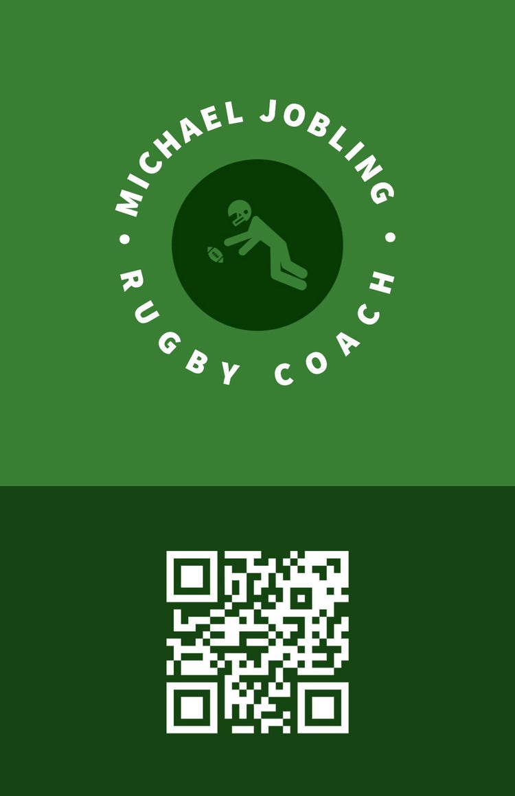 Green & White MInimal Michael Jobling Rugby Coach Vertical Business Card
