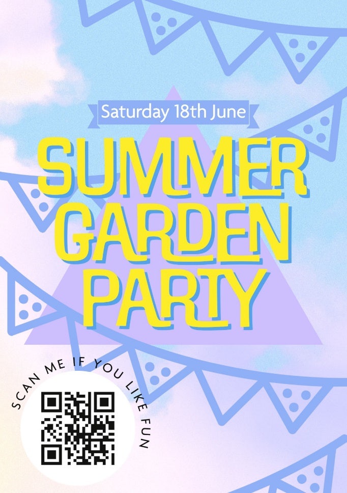 Blue Lilac & Yellow Summer Garden Party QR A5 Flyer