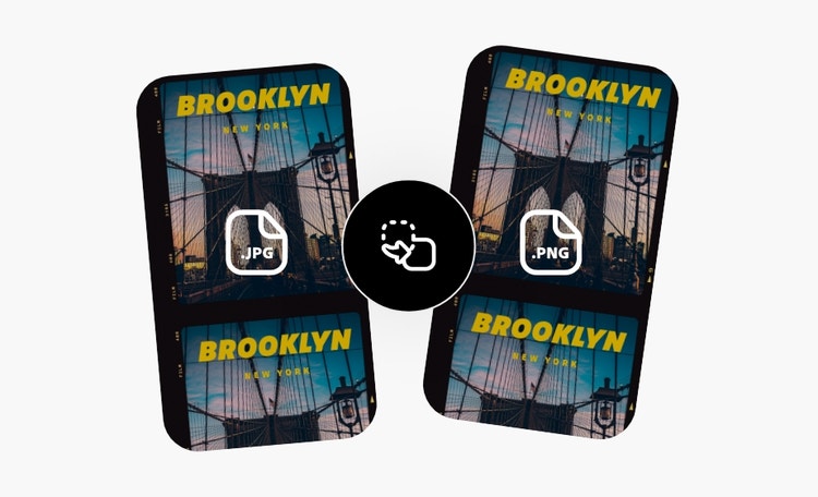 Icons and an image of the Brooklin bridge displayed twice. One is labeled JPN, and the other, PNG.
