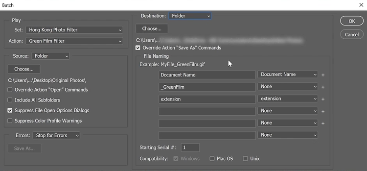 Photoshop actions settings