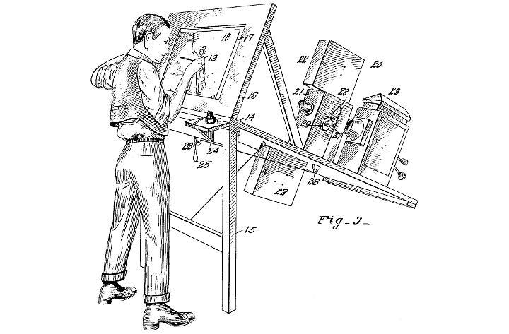 Sketch of a man rotoscoping from a century-old technique